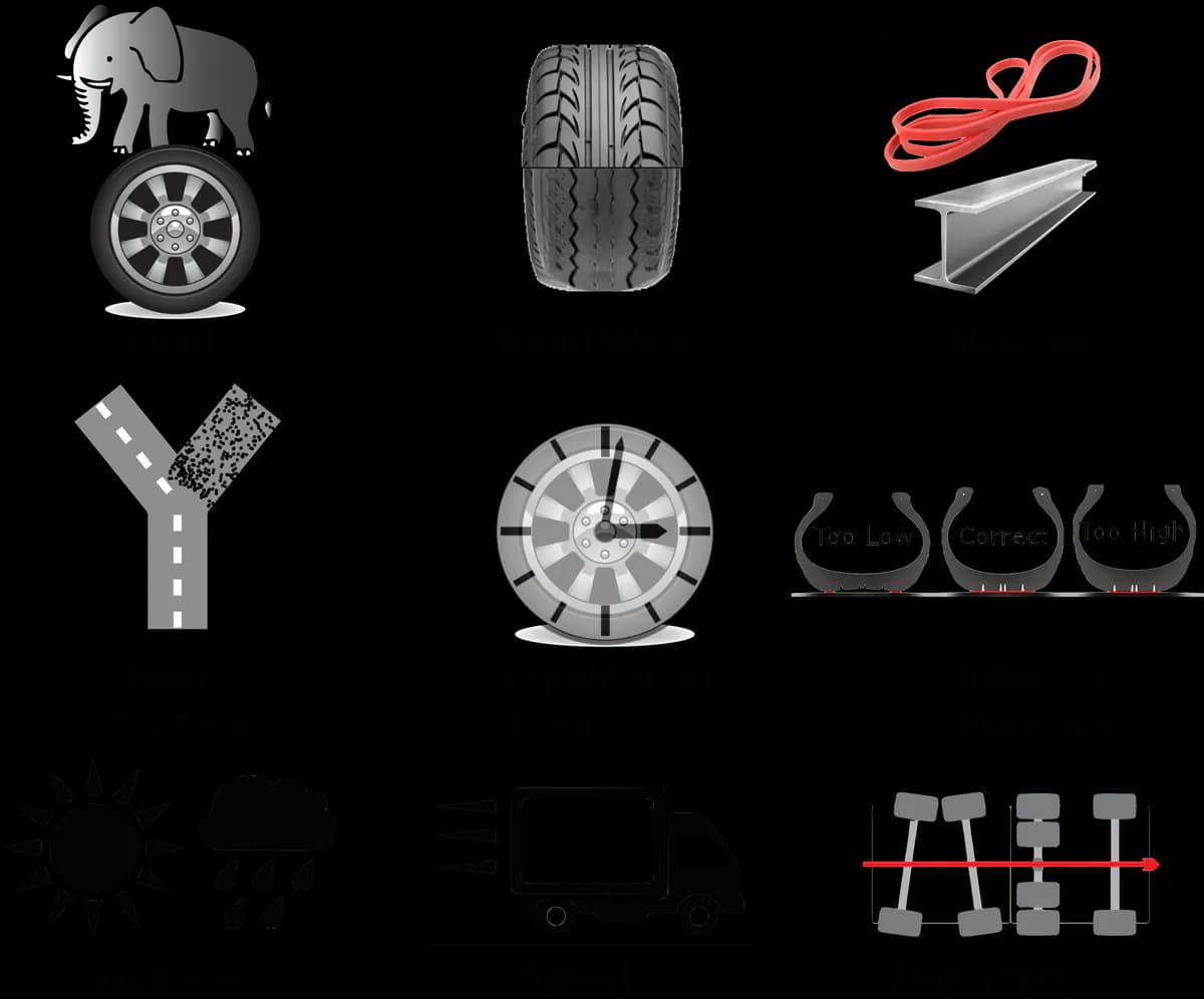 Everyday influences on rolling resistance: load, tread wear, material, road surface, inflation pressure, weather, speed and alignment