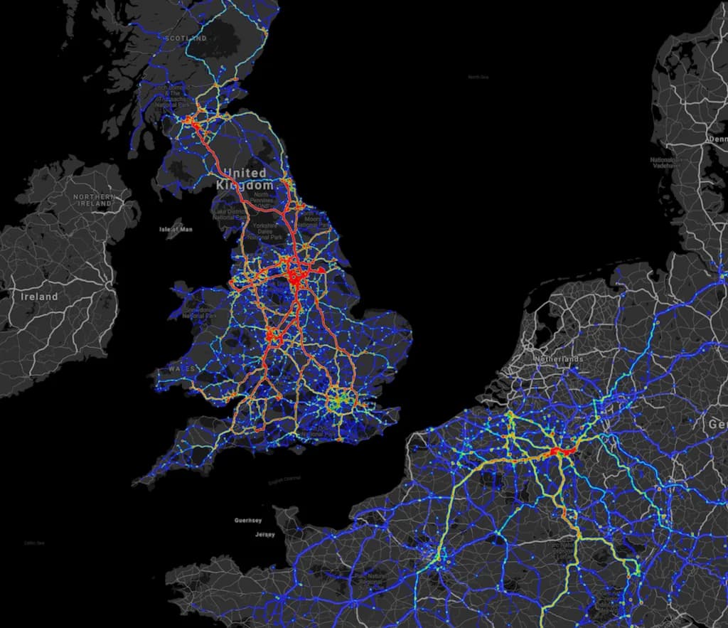 Heat map of vehicles analysed by Dynamon across the United Kingdom and north-western Europe