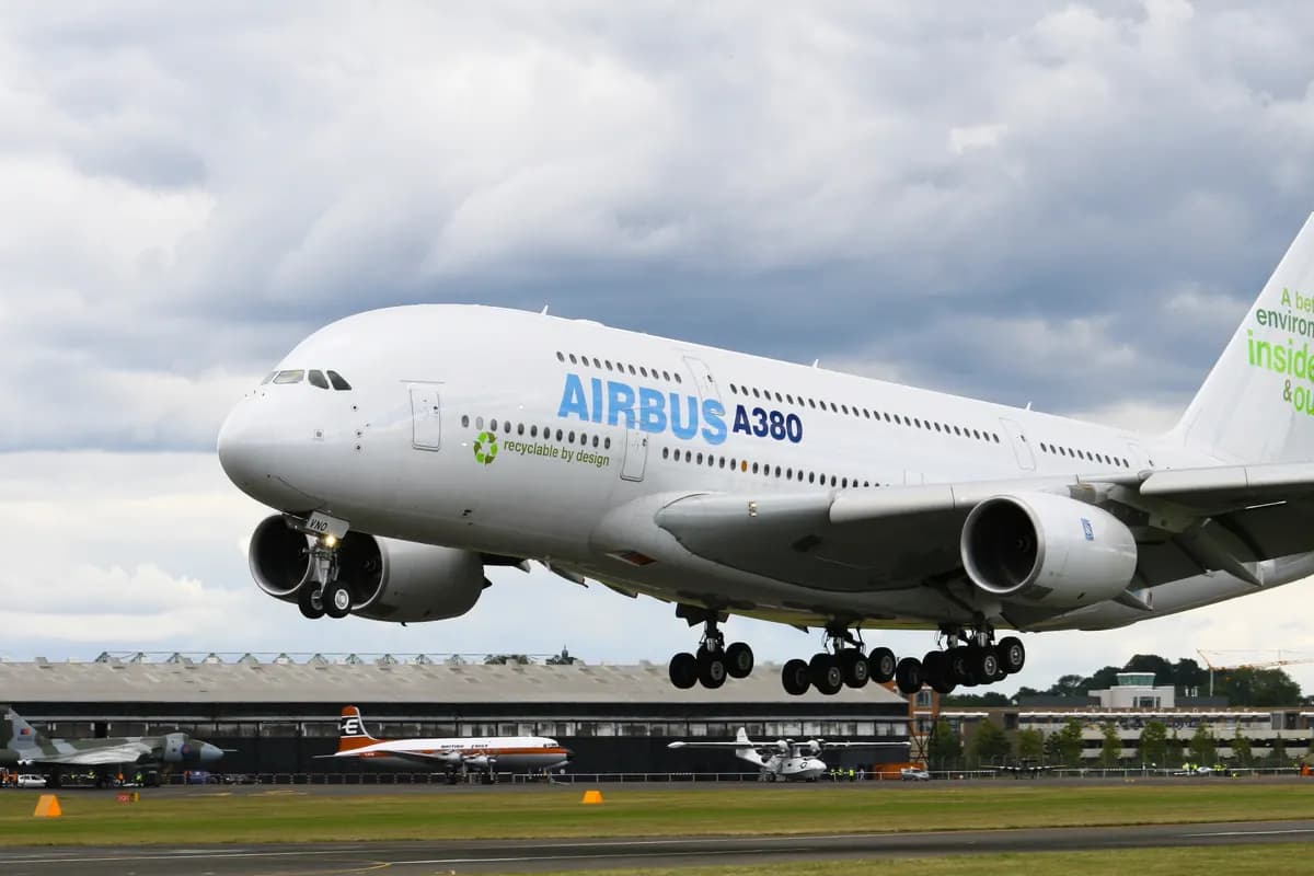 Airbus A380 in flight showing a smooth rounded aerodynamic front