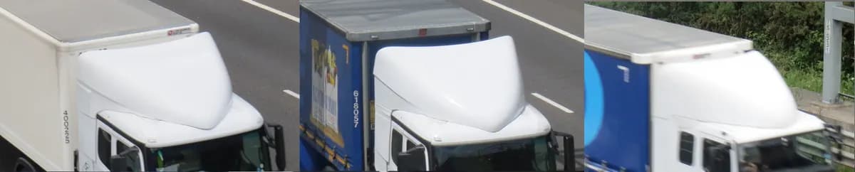 Collage of HGVs with well-designed aerodynamic roof spoilers