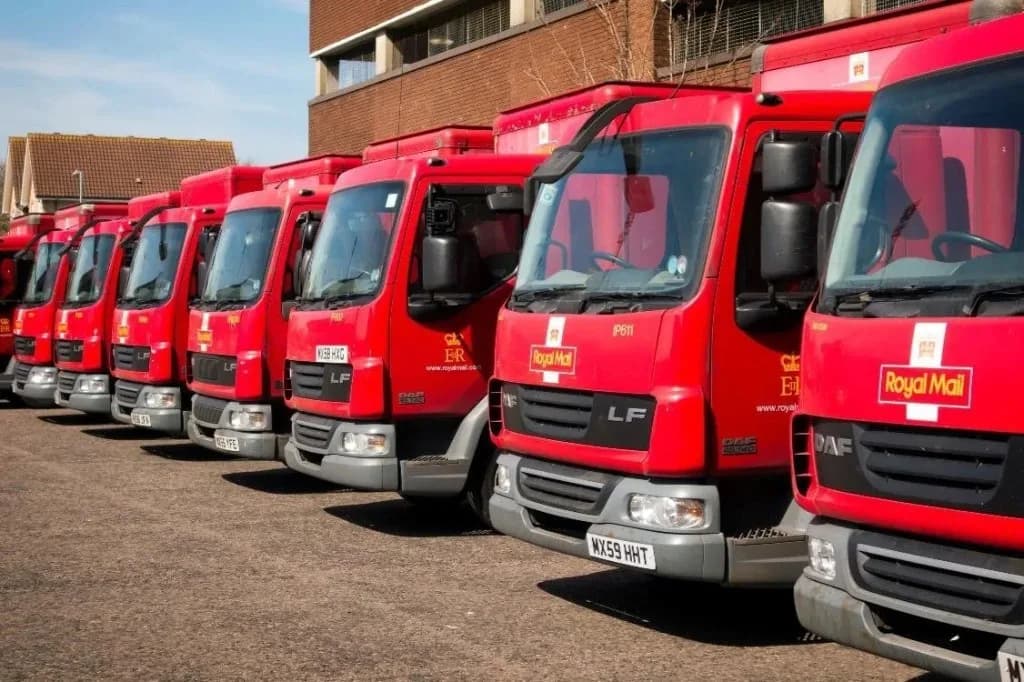 Royal Mail 7.5-tonne DAF diesel trucks lined up at a mail centre depot