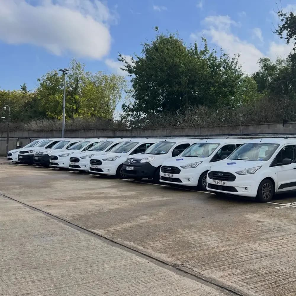 Transport for London service fleet vans parked in a row from Dynamon ZERO electrification case study