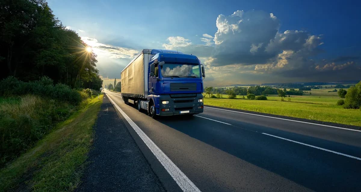 Blue HGV driving through green countryside from Dynamon Wincanton fleet optimisation case study
