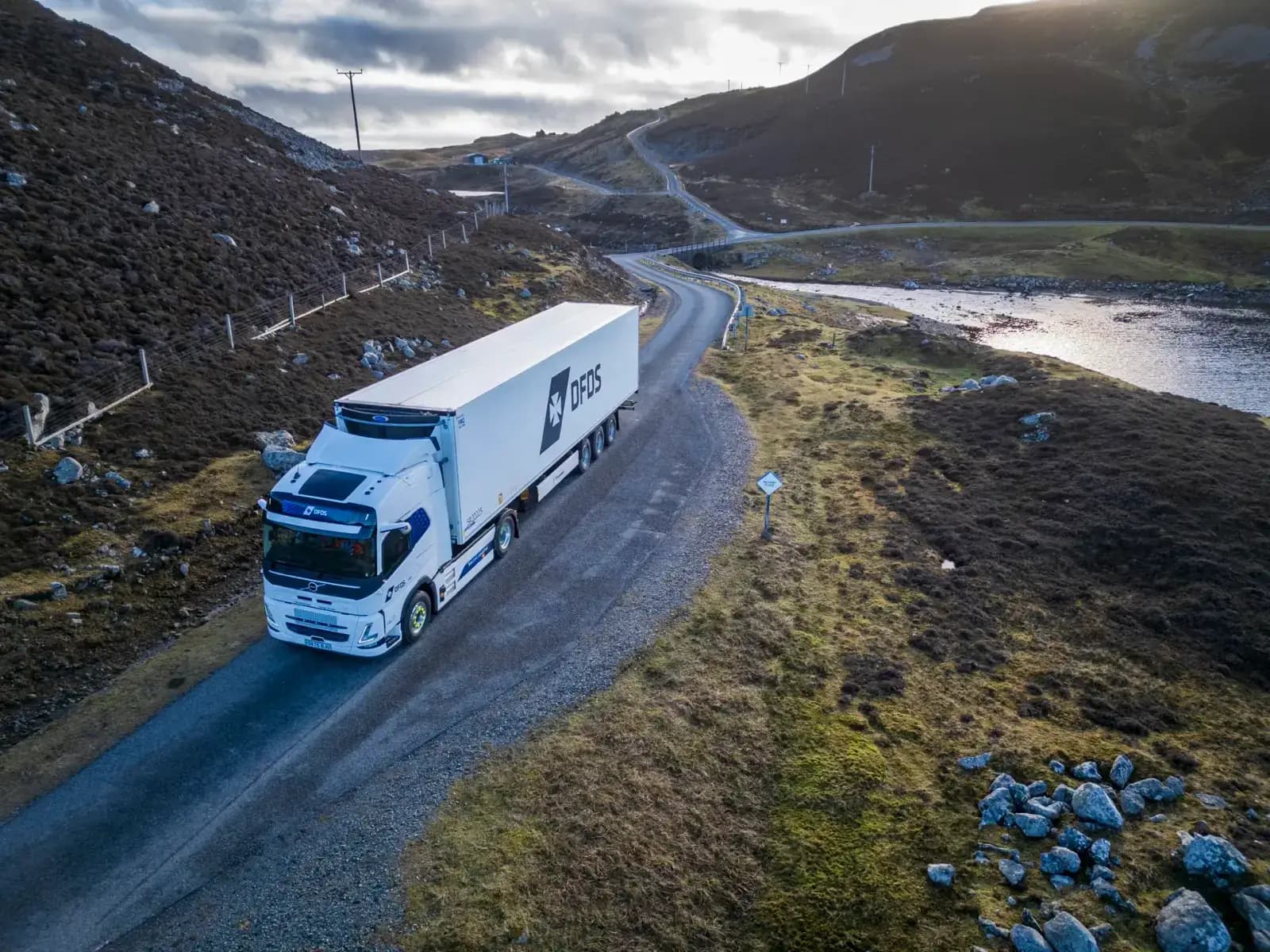 DFDS electric Volvo HGVs on Shetland roads in the ZENFreight programme