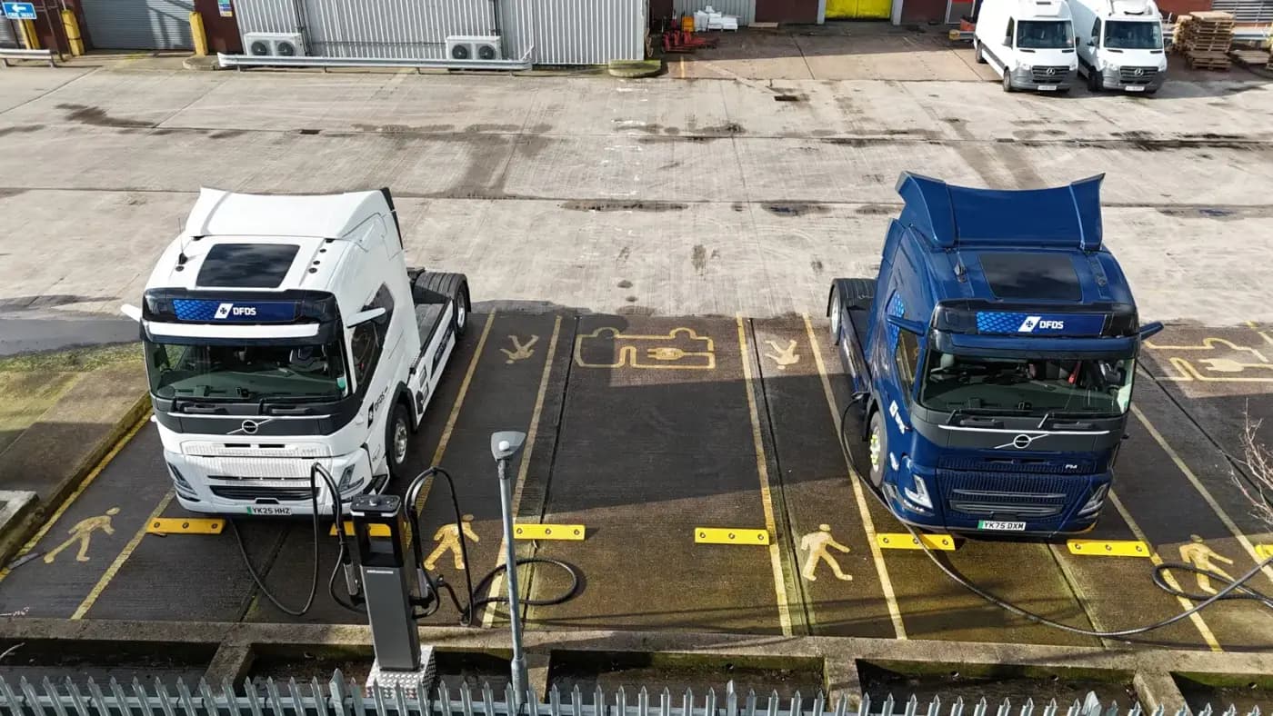 DFDS electric HGV photographed as part of the ZENFreight zero-emission freight programme